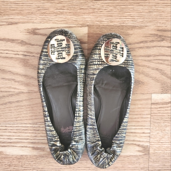Tory Burch Shoes - Tory Burch Black and Gold Flats, Size 8/True Size 7.5